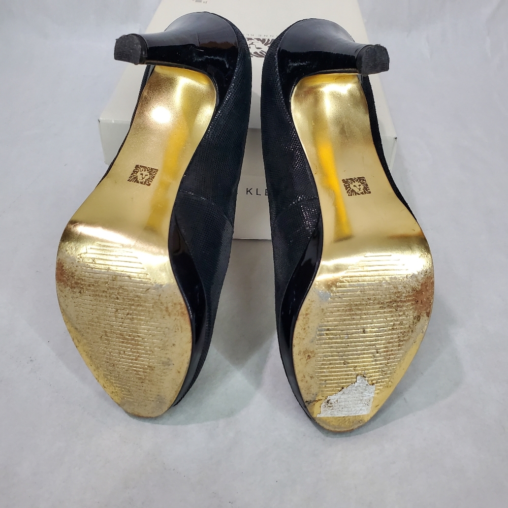Anne Klein Womens Dyna Size 7 Black Leather Slip On Peep Toe 4" Heel Pumps - Picture 11 of 15